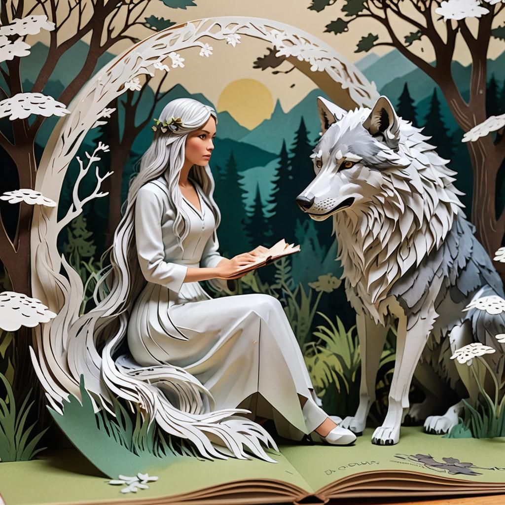 Pop-Up Book: Woman and Wolf in Nature