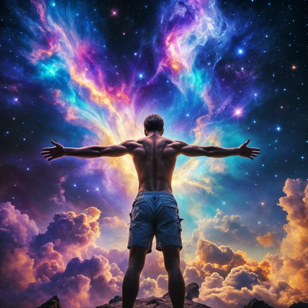 Ethereal Cosmic Being Amidst Vibrant Nebula