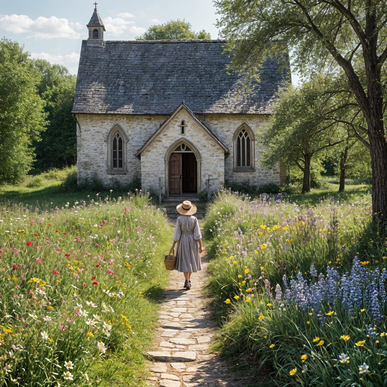 Sunny Spring Morning in a Country Church
