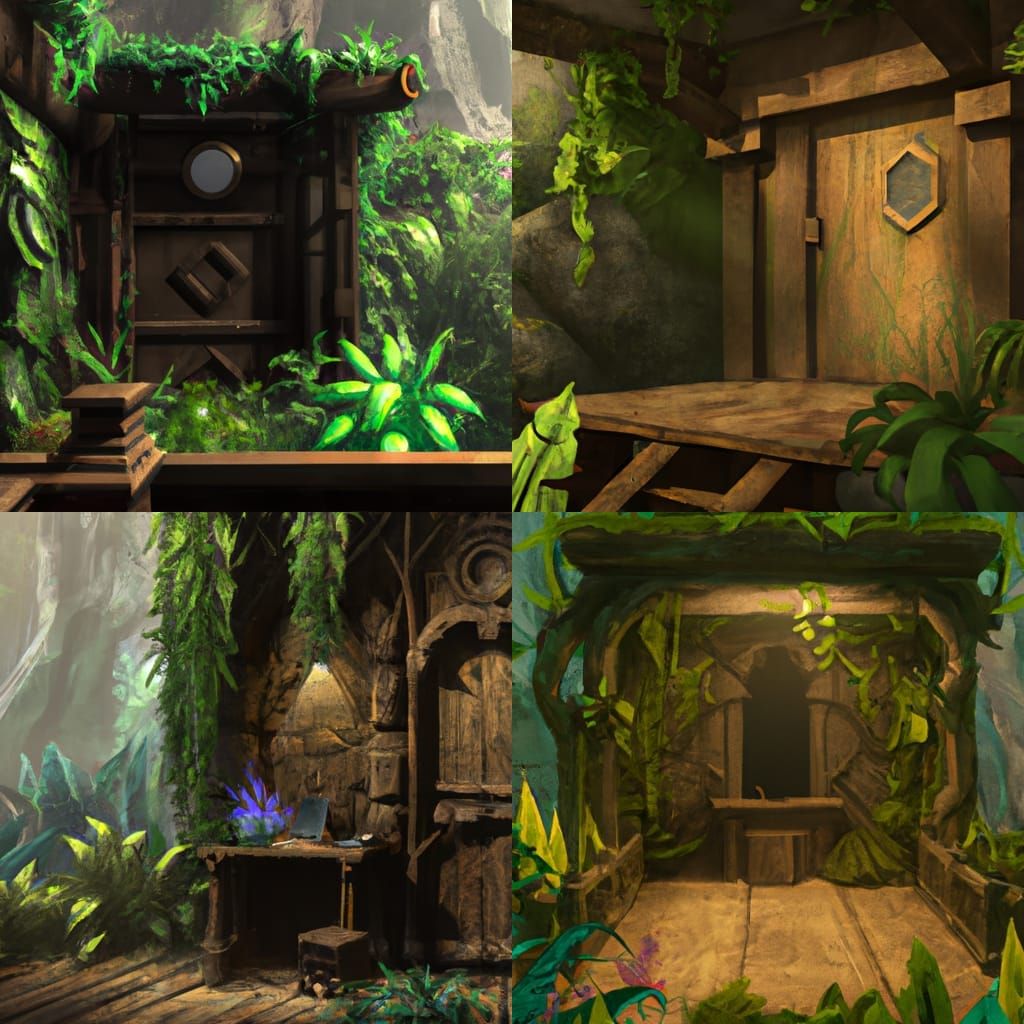 Vegetation-Filled Wooden Room: D&D Matte Painting