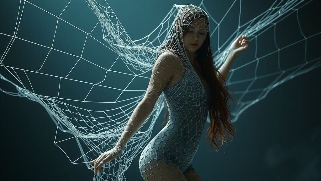 Futuristic Goddess Entwined in Organic Web