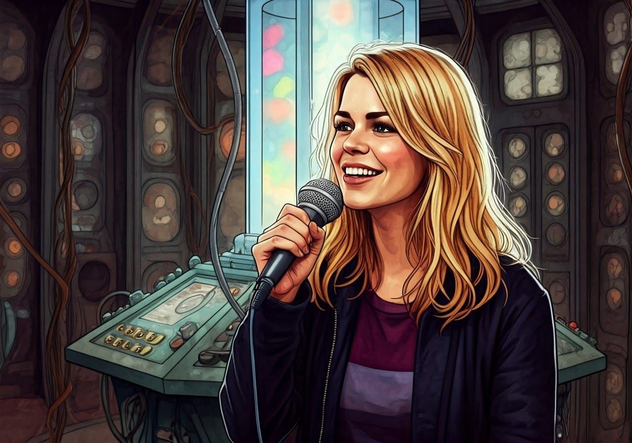 Billie Piper as Rose Tyler in Joyful Karaoke Moment