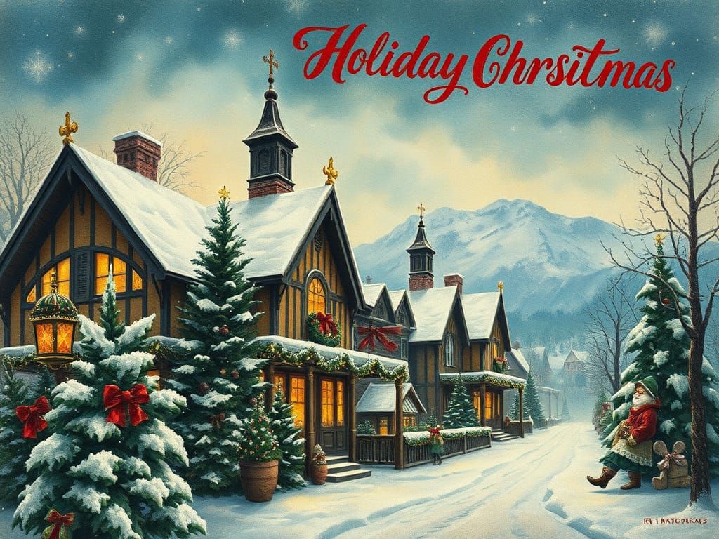 Victorian Christmas Card in Watercolor Style