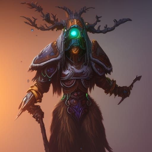 Warforged Druid with Mushroom Hat, Detailed Matte Painting