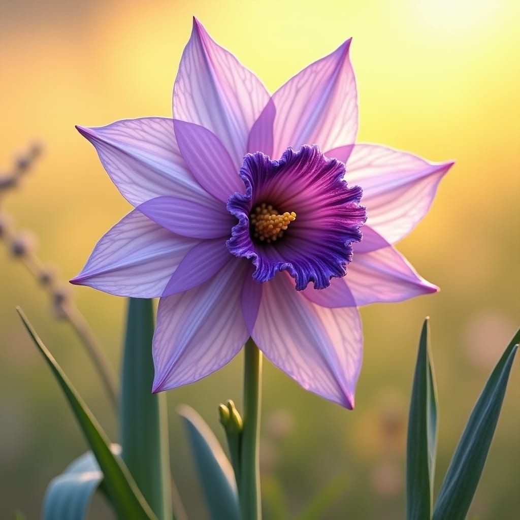 Purple Daffodil in Impressionist Style Meadow