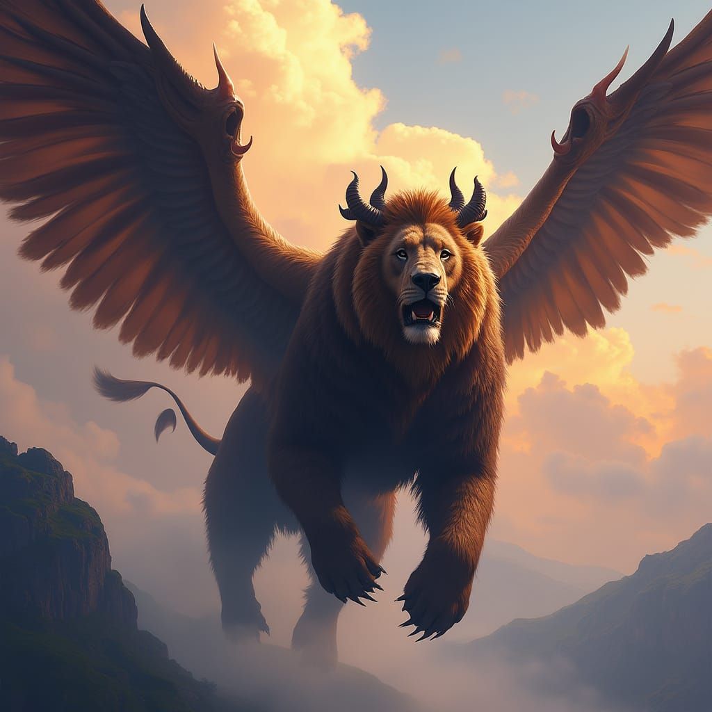 Majestic Lion-Bear Hybrid in Detailed Matte Painting