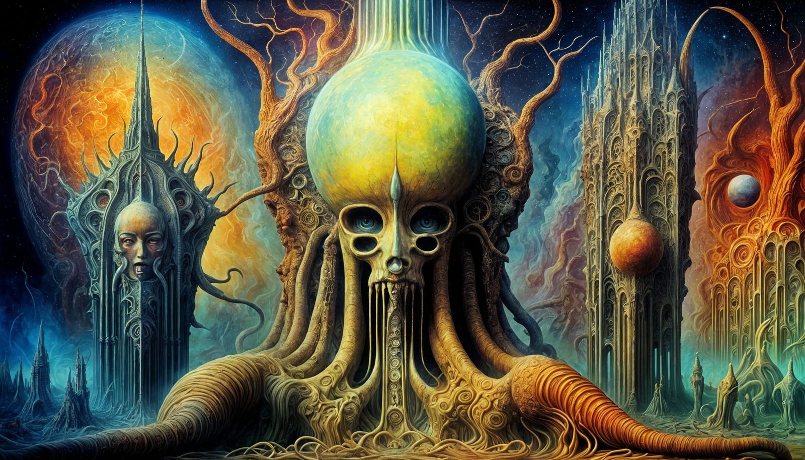 Cosmic Conflagration in Visionary Surrealism Style