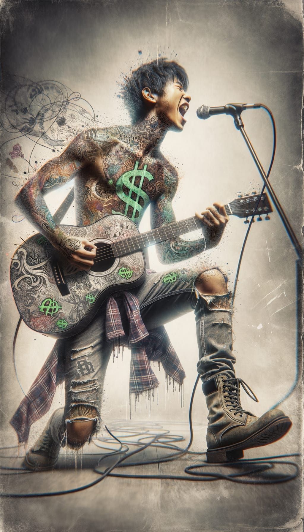 Grunge Guitarist Unleashes Passion in Whimsical Dollar-Sign ...