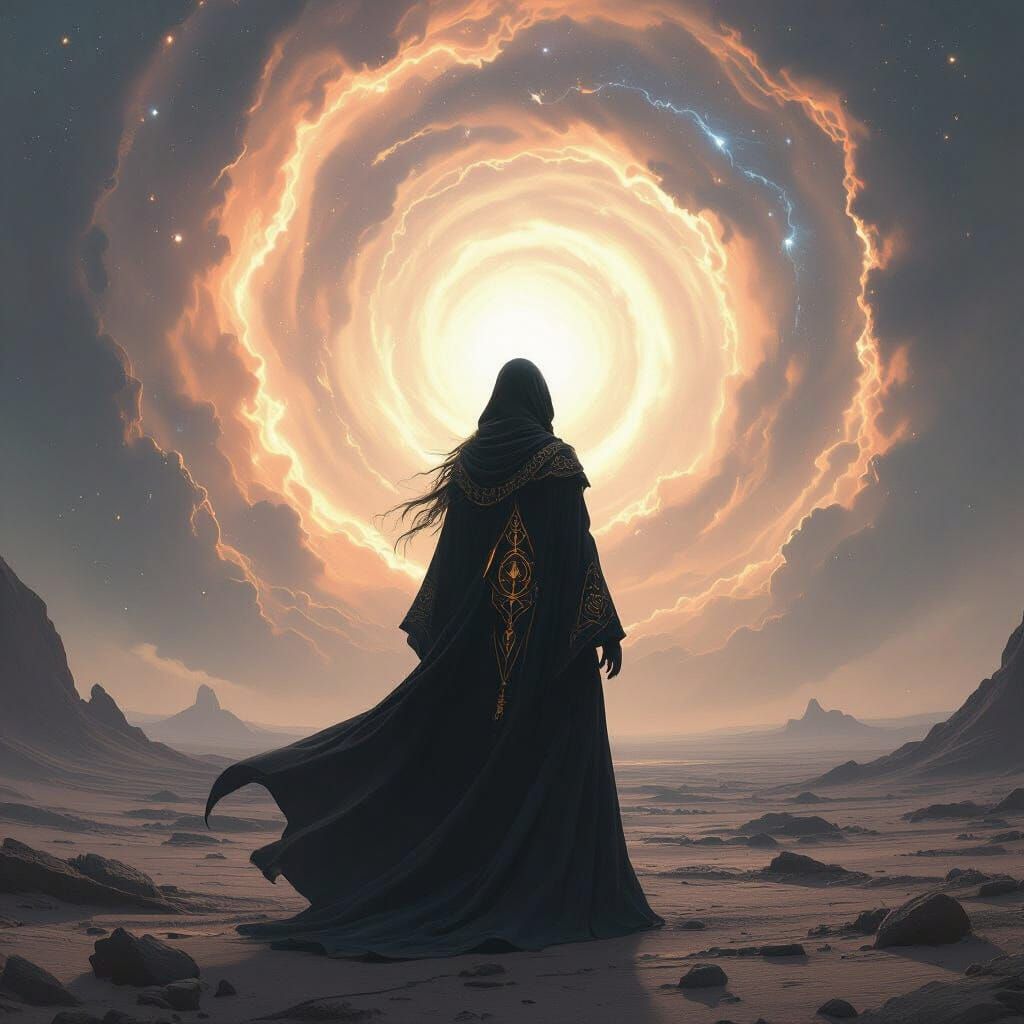 Sorceress Before Cosmic Vortex Digital Painting