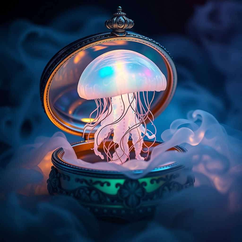 Luminous Jellyfish Medusa in Silver Music Box