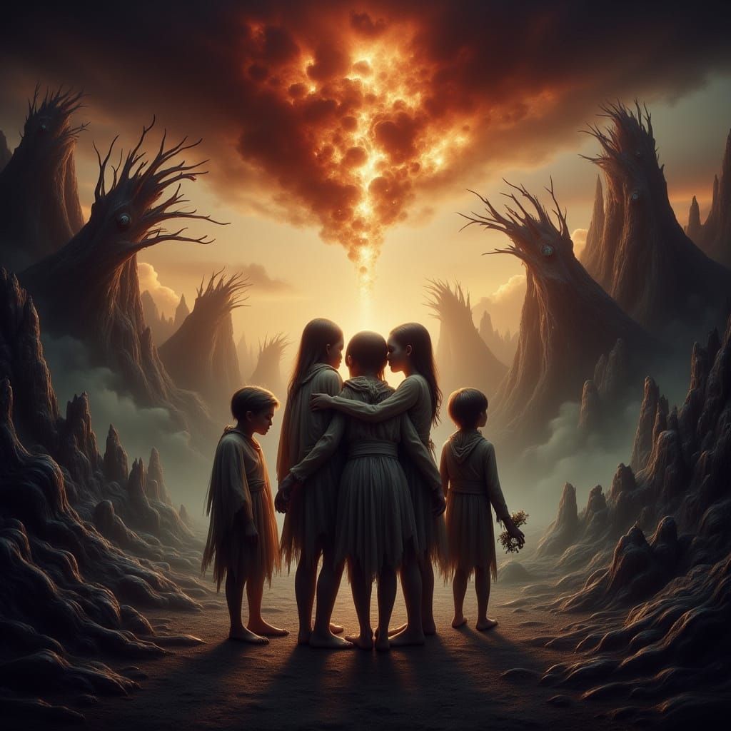 A Haunting Scene of Children in a Desolate, Apocalyptic Land...