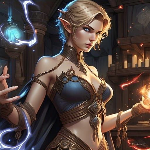 Dark Fantasy Elf Sorceress in Jack Kirby Comic Book Style