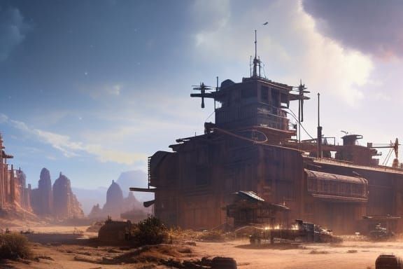 Dieselpunk Mining Town in Western Desert