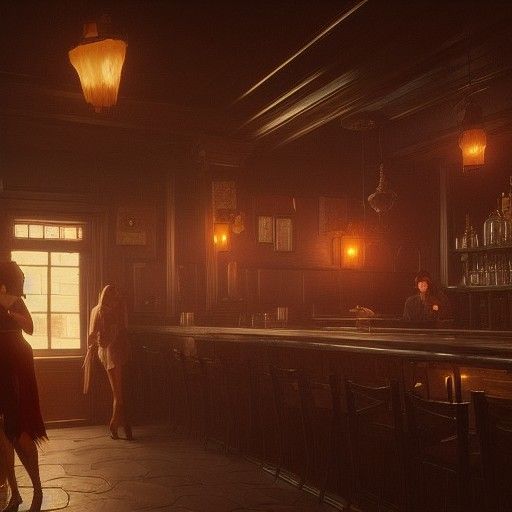 Hyperrealistic Lady in a Bar Scene