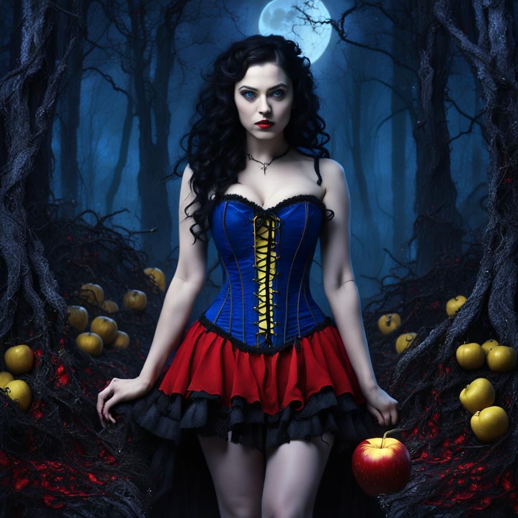 Gothic Snow White in Dark Forest, Fantasy Art