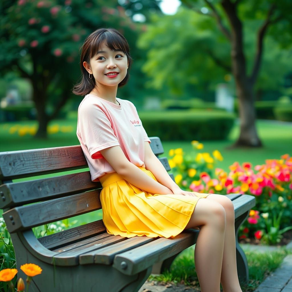 Delicate Japanese Actress in Whimsical Park Scene