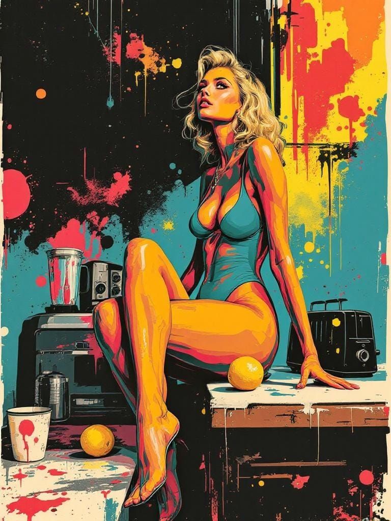 Vintage Urban Surrealism: Woman with Lemons in Graphic Art