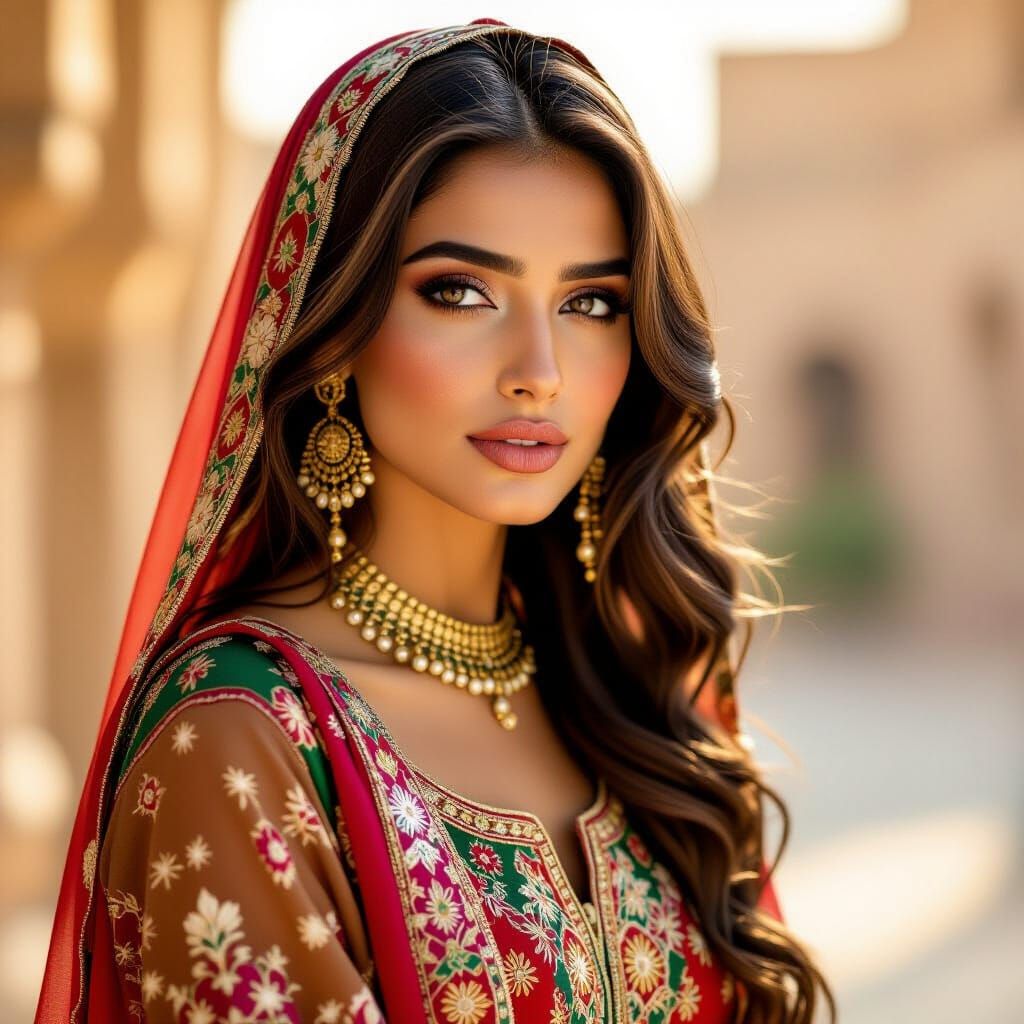 Realistic Woman with Arabic, Indian, Pakistani Traits