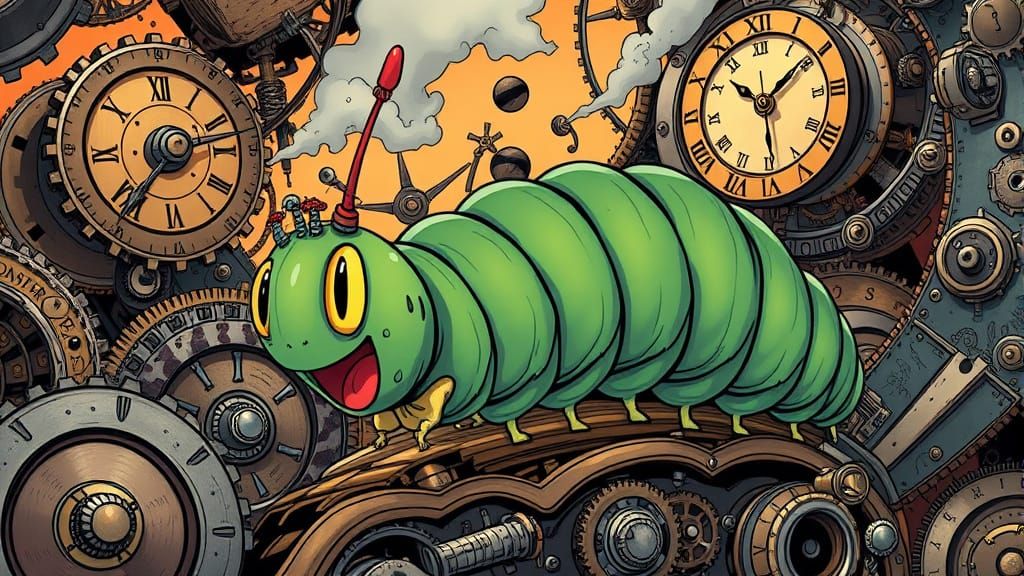 Steampunk Caterpillar's Adventure: Comic Book Style