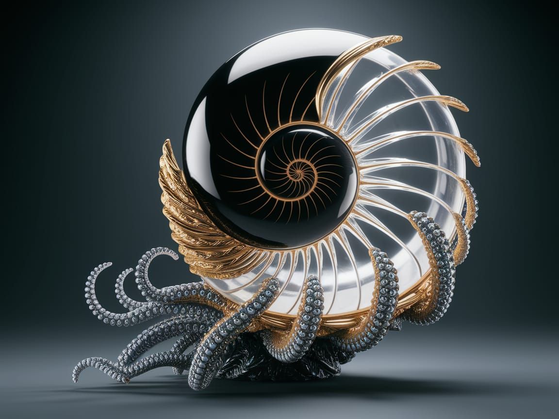 Futuristic Ornate Nautilus Shell Sculpture