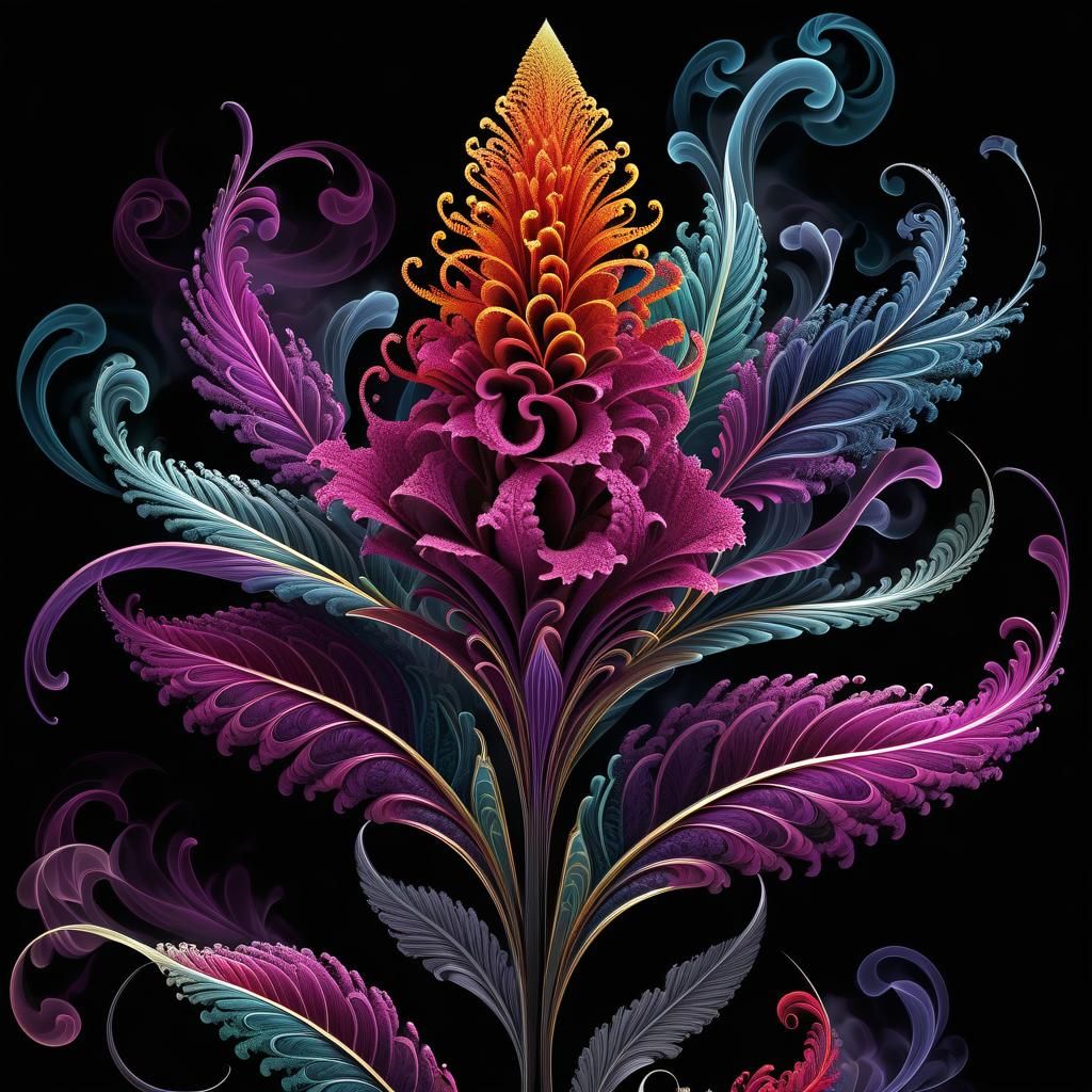 Stylized Celosia Magician with Swirling Smoke