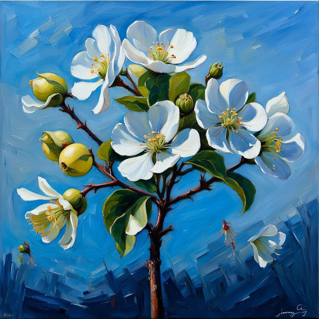 Quince Flower in Oil Painting Style