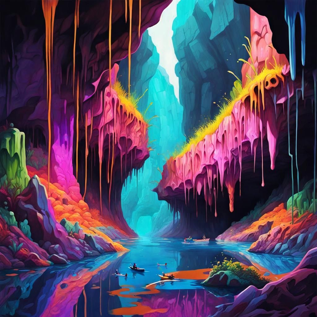 Surreal Subterranean Cave Ecosystem in Graffiti Art