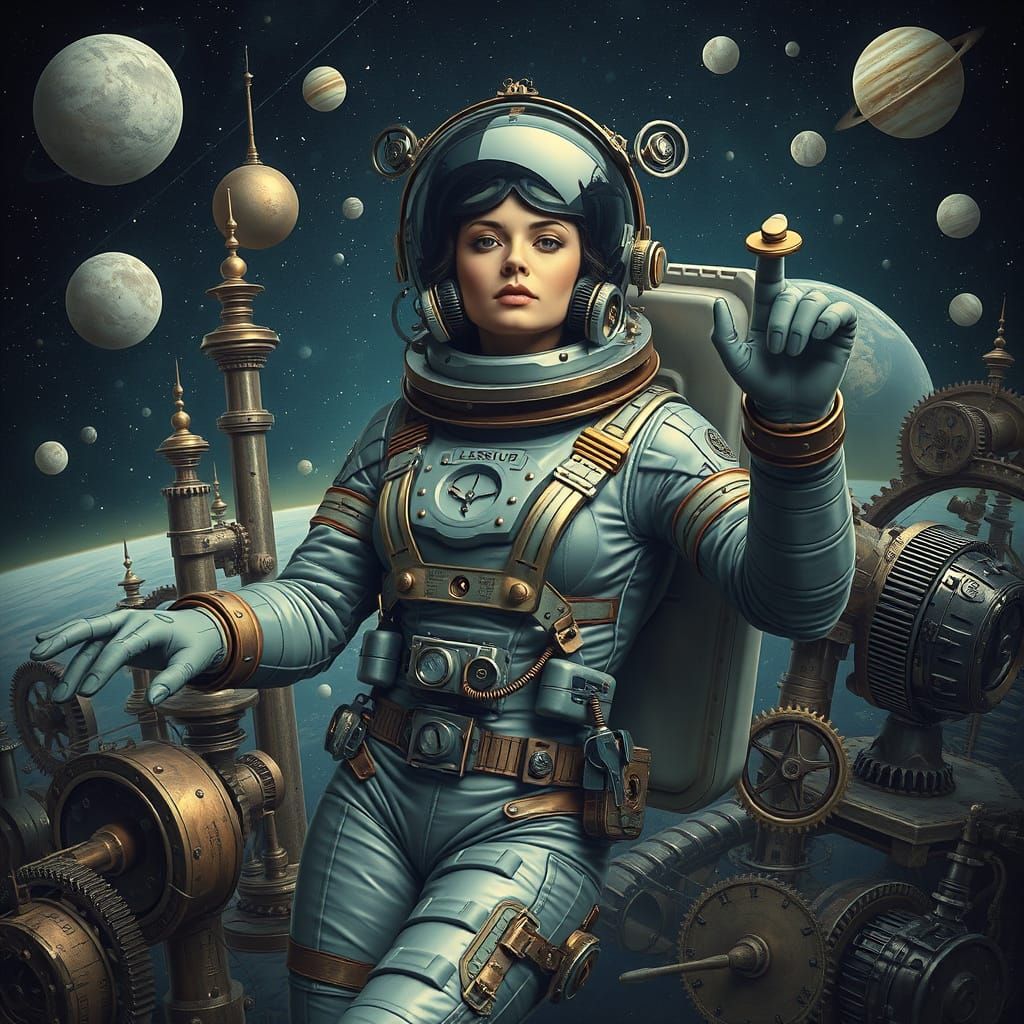 Steampunk Astronaut in Clockwork Cosmos