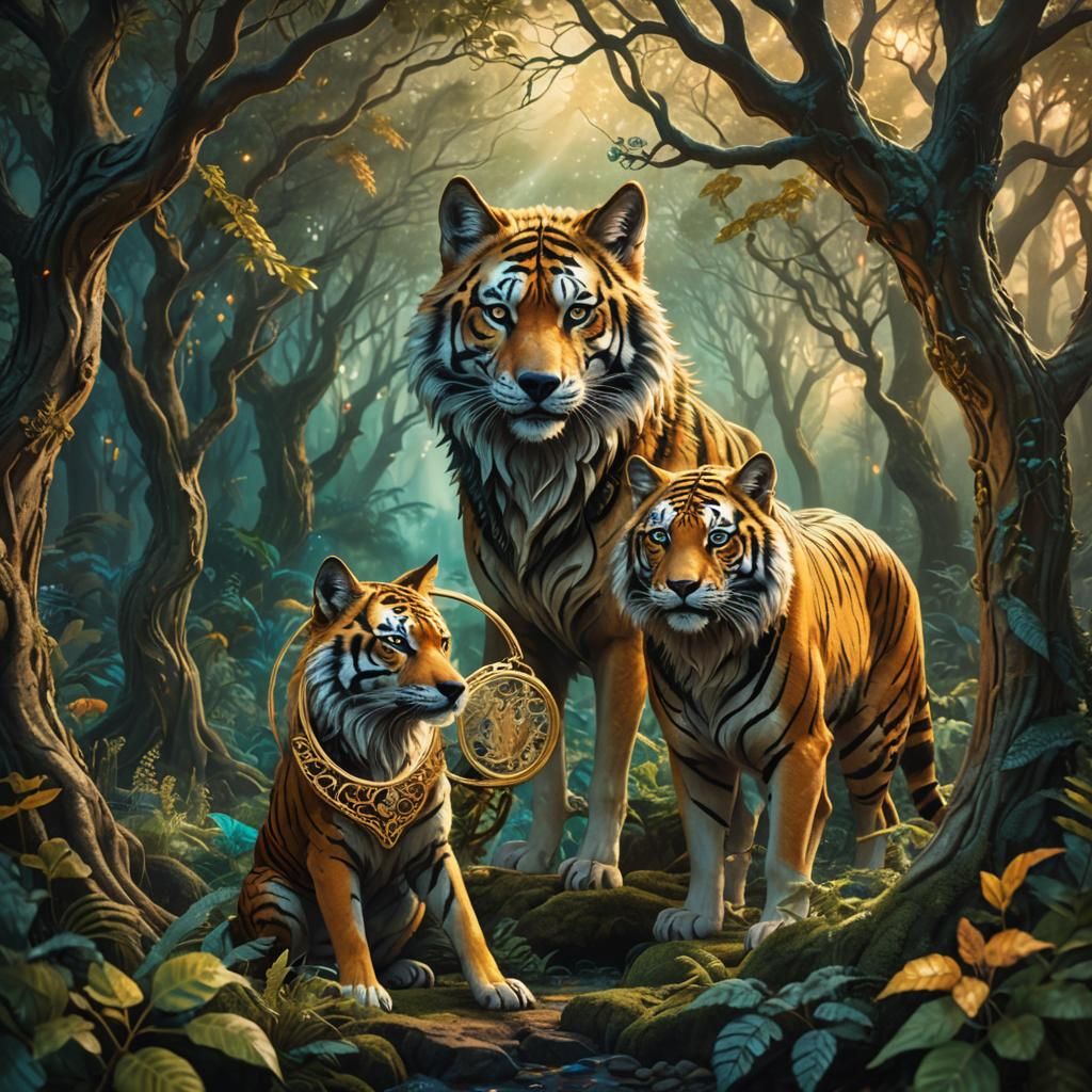 Mystical Forest: Wolf and Tiger United