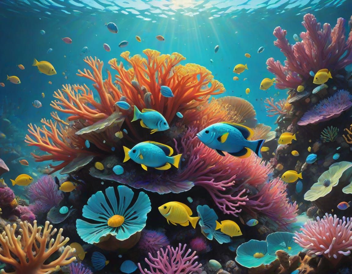 Vibrant Coral Reefs of the Great Barrier Reef in Hyper-Reali...