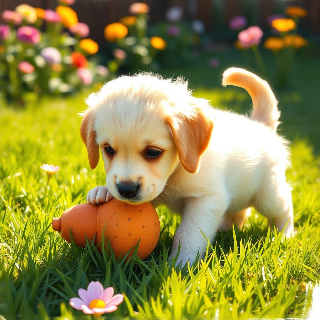 Adorable Baby Golden Retriever Plays in Sunny Backyard