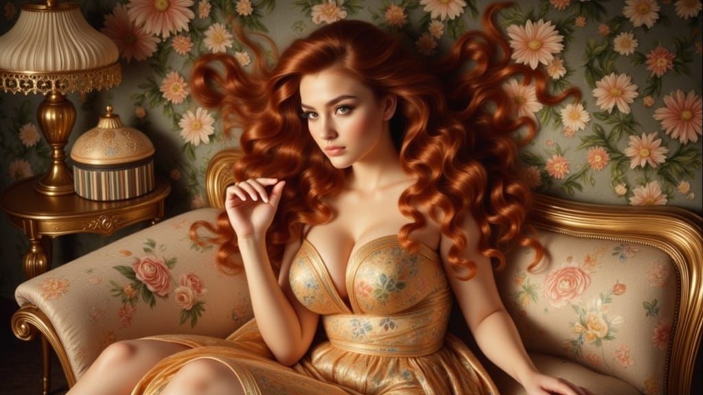 Ethereal Art Nouveau Goddess in Relaxing Repose