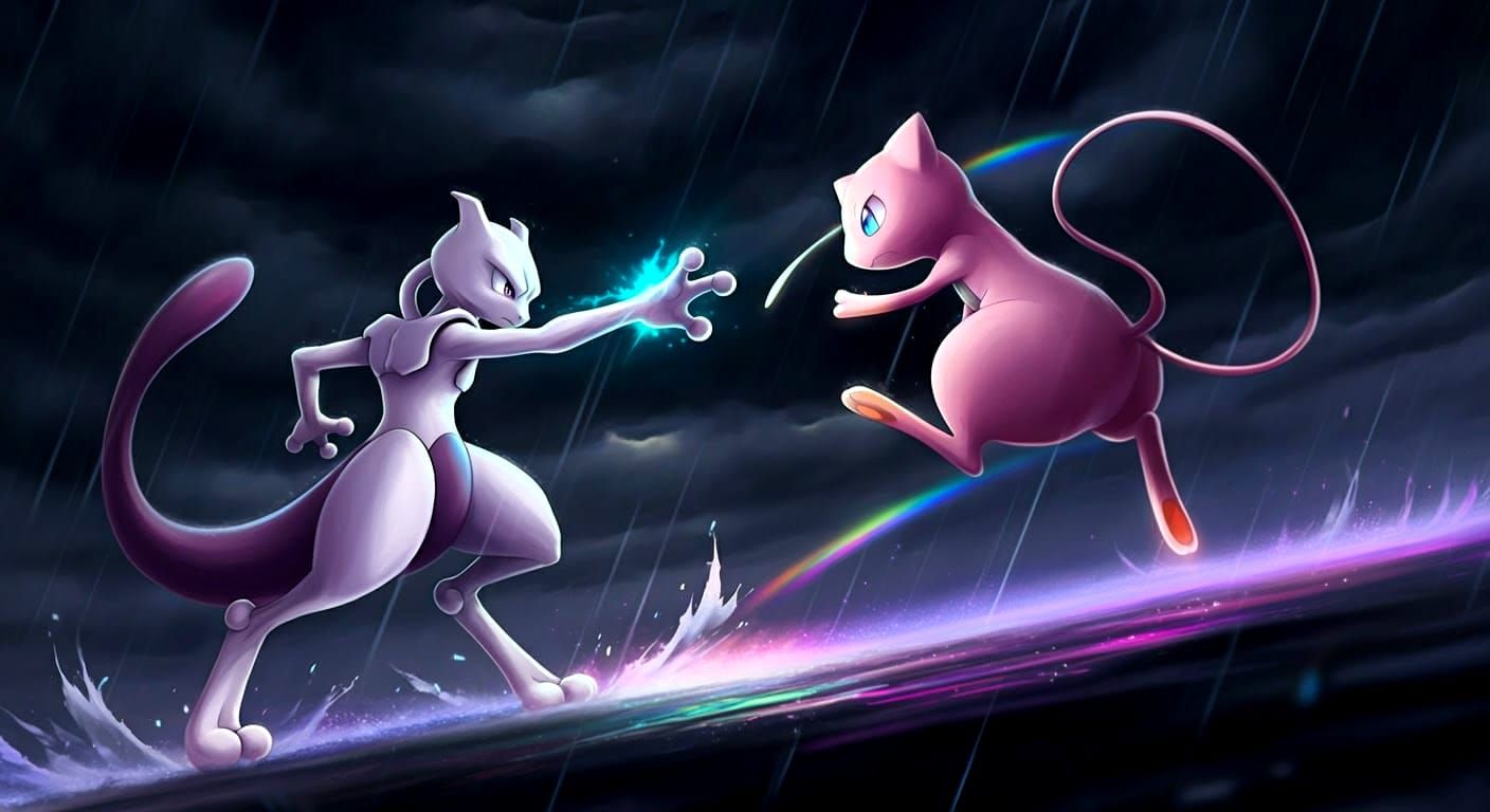 Epic Pokemon Battle: Mewtwo vs Mew in Anime Style