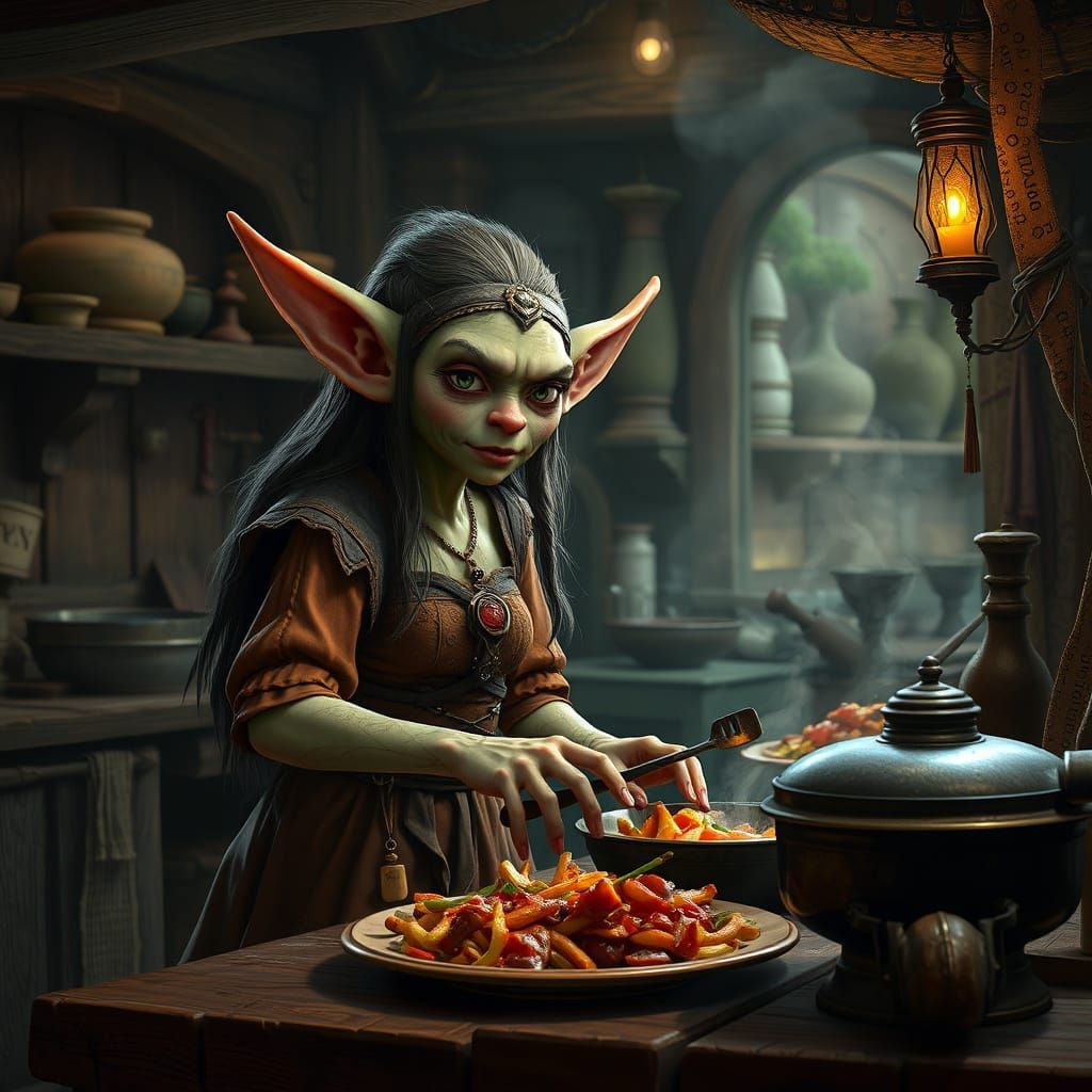 Goblin Tavern Cook in Rich Fantasy Setting