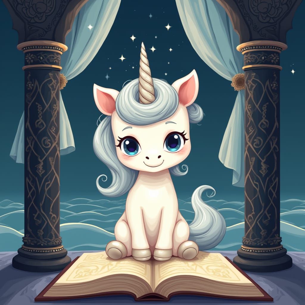 Serene Baby Unicorn Amidst Sacred Geometry