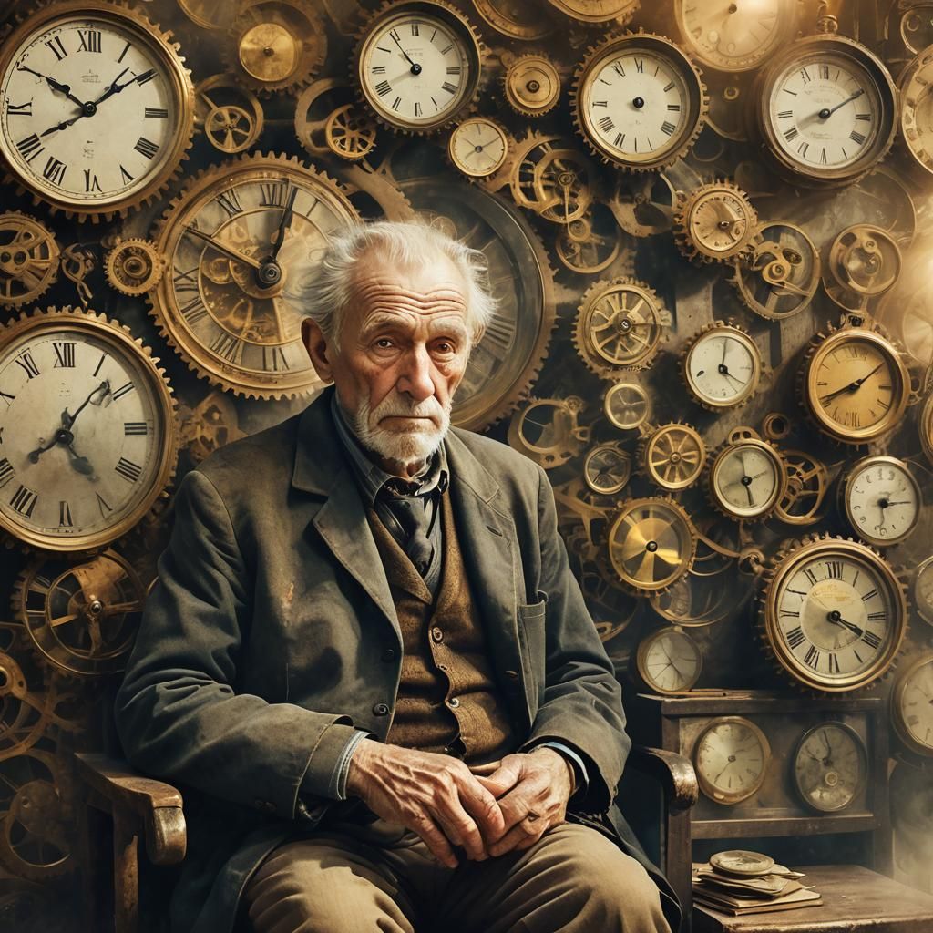 Surreal Old Man Lost in Memories