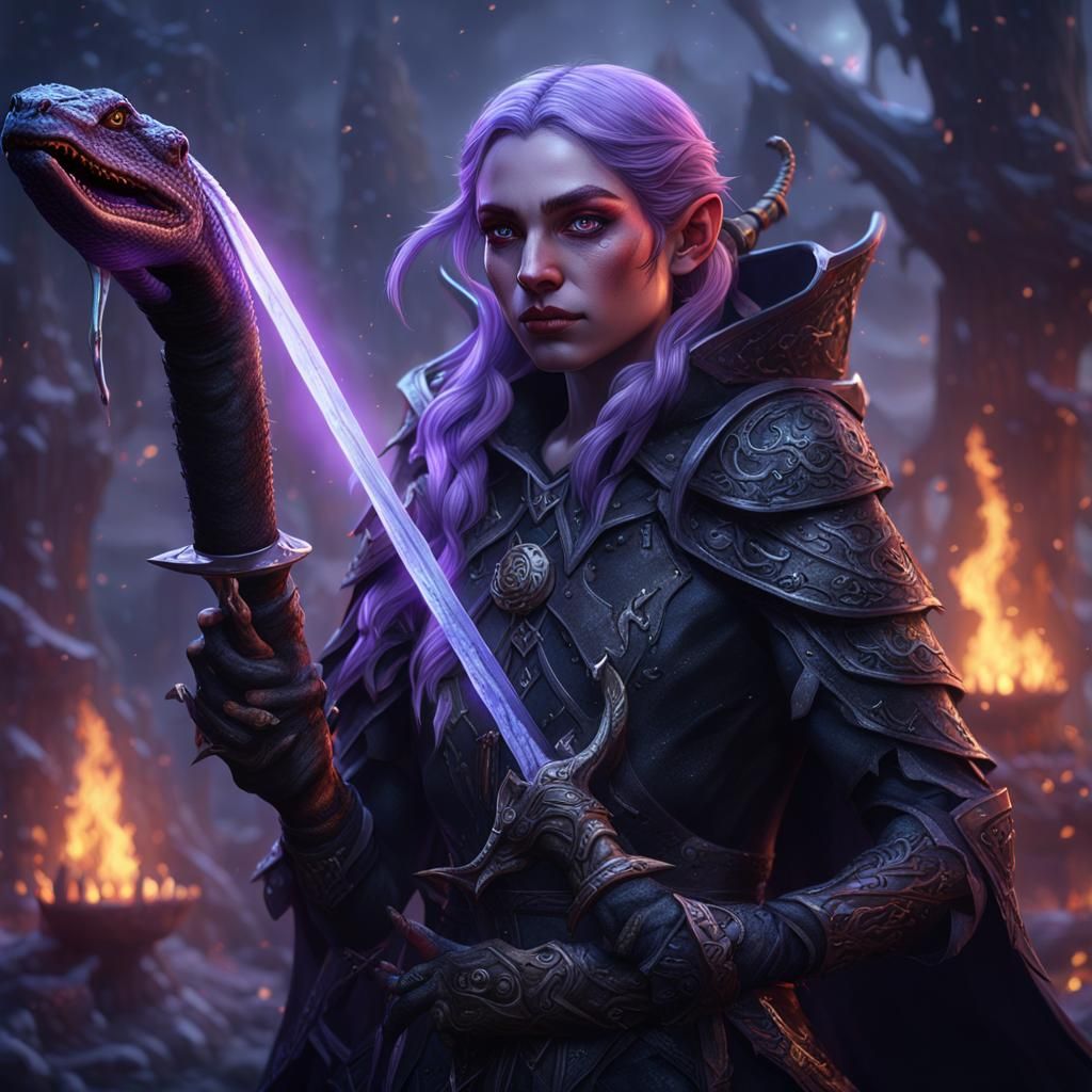 Gothic Elf Warrior with Flaming Sword