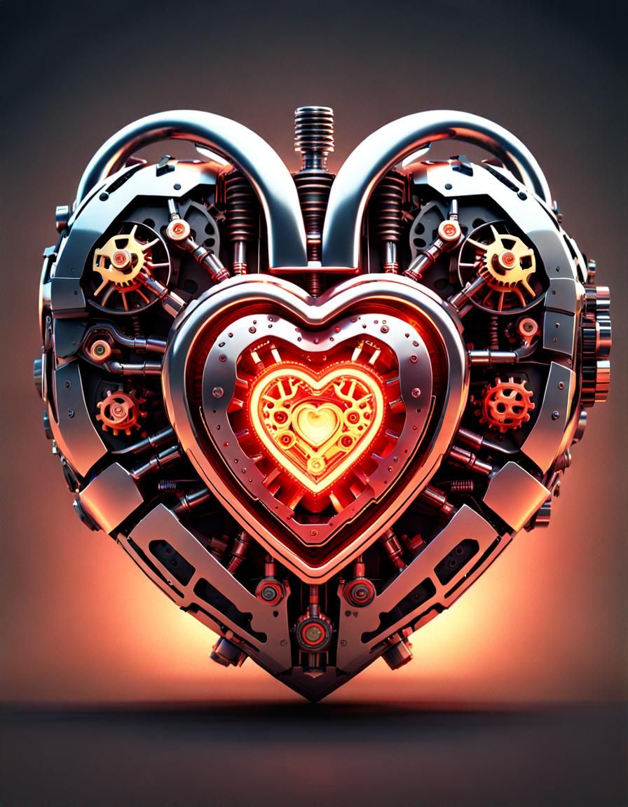 Mechanical Heart with Fiery Center in 4K