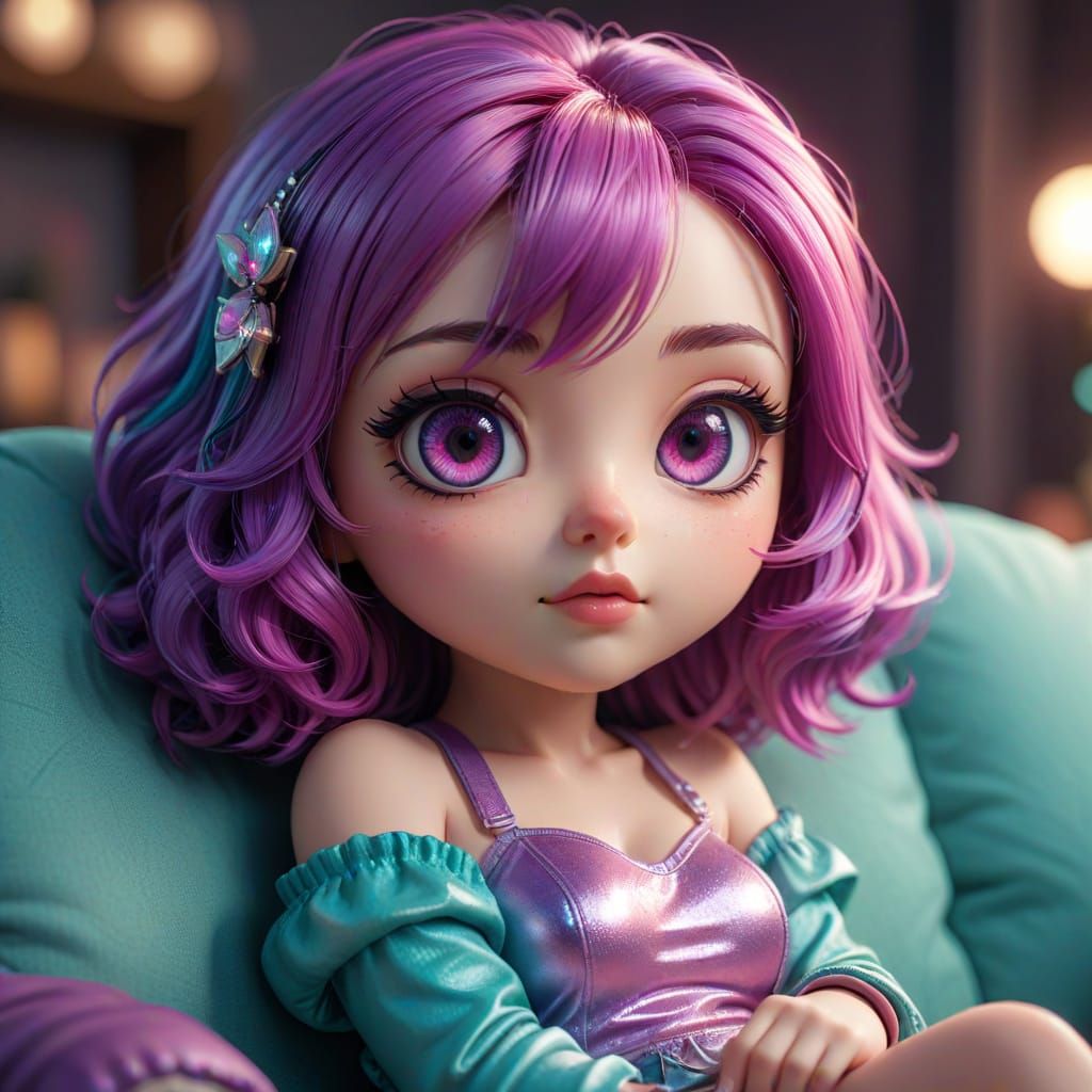 Hyperrealistic Chibi Lady with Fans