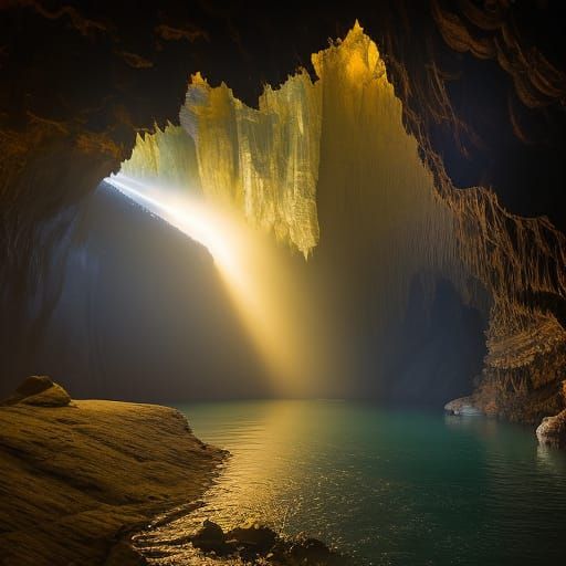 Surreal Cave Landscape with Underground River