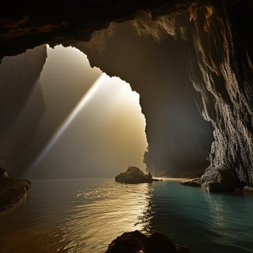 Surreal Cave Landscape with Underground River