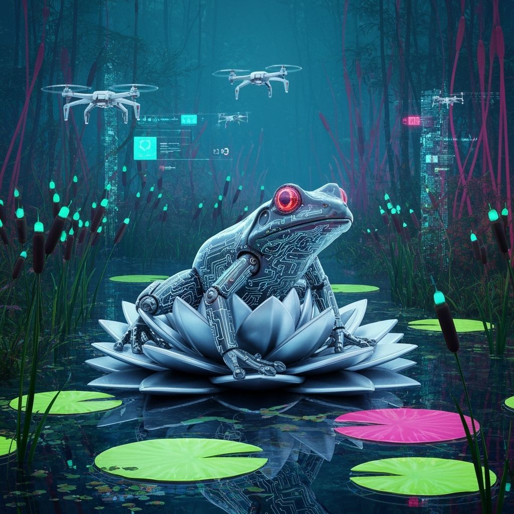 Cybernetic Frog in Neon Swamp
