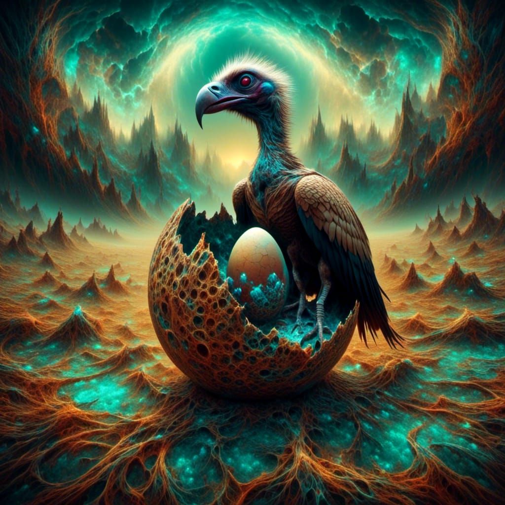 Scary Vulture Hatching in Chromatic Surrealism