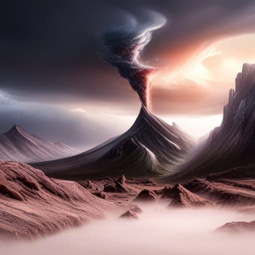 Tornado Devastates Mountain in Detailed Matte Painting