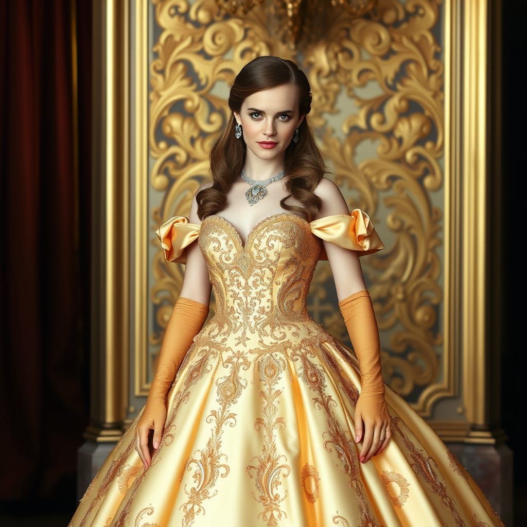 Emma Watson as Belle in Baroque-Inspired Gown