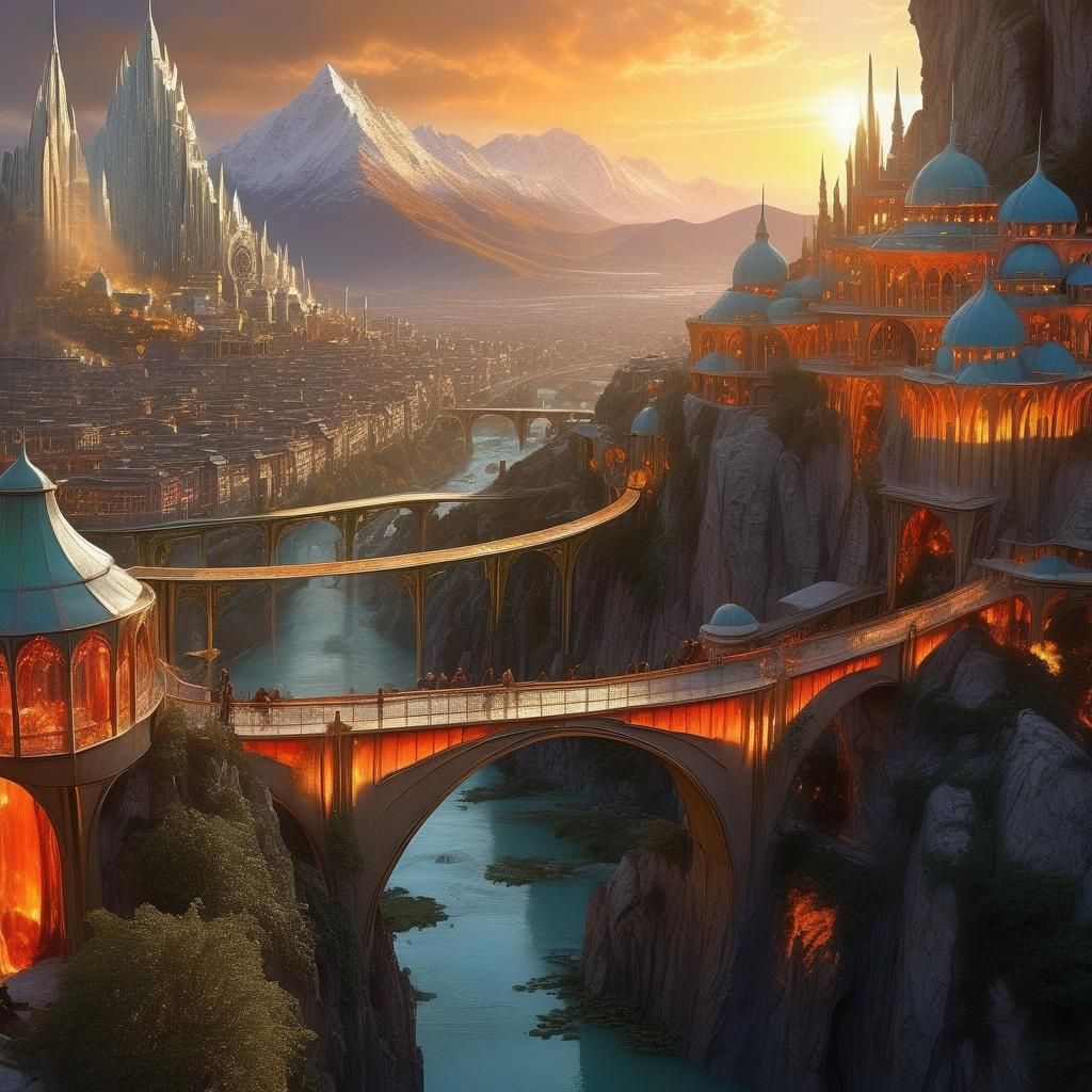 Glorious Gondolin-Theed Cityscape at Colorful Dusk