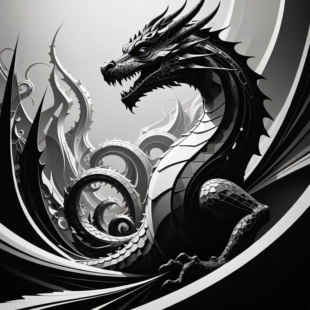 Minimalist Dragon Silhouette in Abstract Monochrome Art