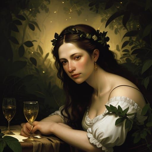 Baroque Woman in Summer Garden Oil Painting