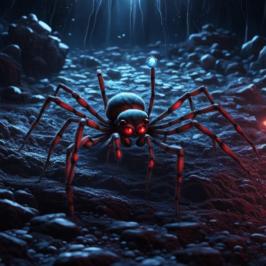 Baby Spiders with Volumetric Lighting in Digital Painting St...