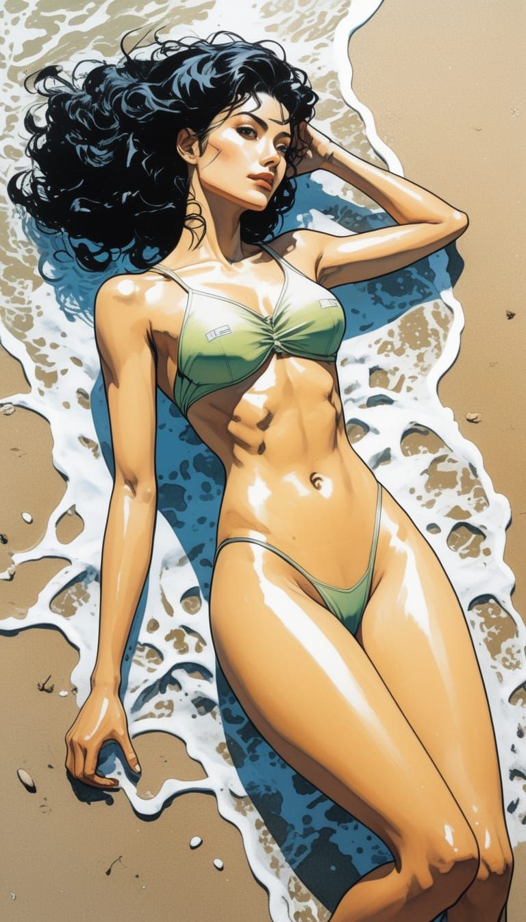 Vibrant Beach Goddess in Cyberpunk Style